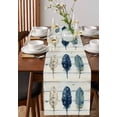 thumbnail image 4 of Blue Beige Feathers Table Runner 108 Inches, Boho Watercolor Vintage Wood Grain Bed Runner Dresser Scarves Tabletop for Indoor Outdoor Parties/Ceremony/Banquet, 13"x 108", 4 of 8