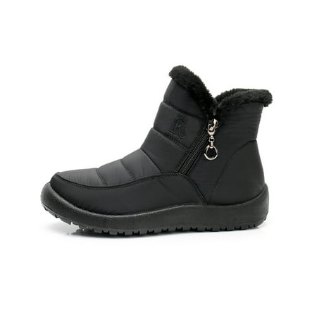 

Lacyhop Ladies Winter Trail Trekking Warm Ankle Boots Zipper Round Toe Casual Resistant Flats Shoes