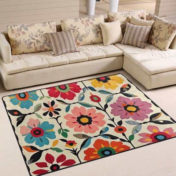 Yayeee Area Rugs for Living Room 5.2'x4' Indoor Non Slip Washable Bedroom Carpet, Colorful Flowers