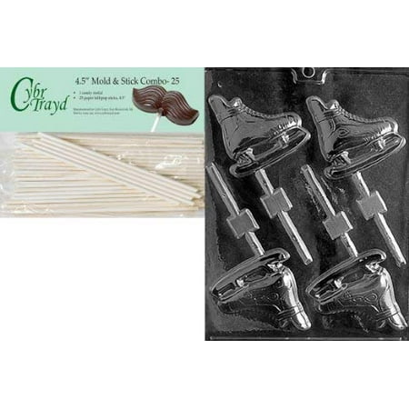 Skate Chocolate Molds Cybrtrayd 45St25-S033 Ice Skates Lolly Sports Chocolate Candy Mold with 25-Pack 4.5-Inch Lollipop Sticks ()