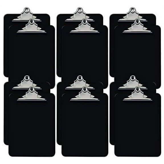 Black Plastic Clipboards, 12 Pack, Durable, 12.5 x 9 Inch, Standard Metal Clip, by Better Office Products, Black, Set of 12