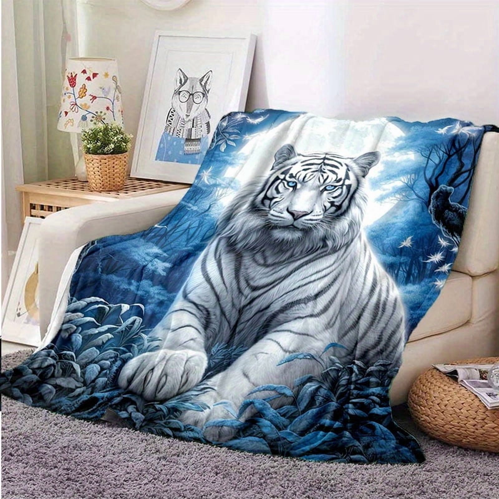 Moonlight Forest Tiger Soft Flannel Blanket - All Season, Anti-Stain for Sofas, Beds, Office Naps and Outdoor Adventures, All Season Blanket | Moonlight Tiger Design | Soft Flannel Fabric, Plush Blan