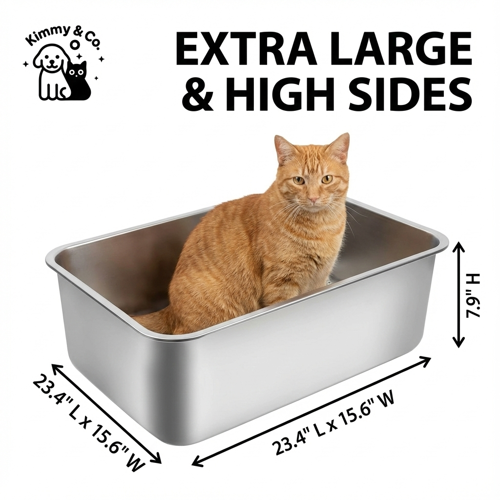 CrazyMall Extra Large Non-Slip Stainless Steel High-Sided Cat Litter Box Set with Multi-functional Eco-friendly Cat Scratcher, Silver