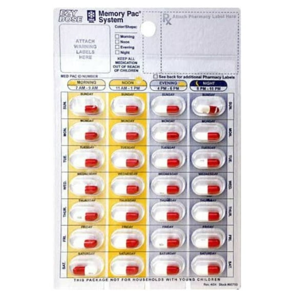 Blister Pack Refill Cards, 6 Blisters, 6 Cards, XL, Weekly, Cold Seal