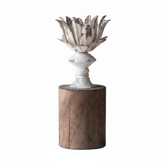 kowaku Lotus Candle Holder Distressed Candle Holder with Wood Base Tabletop for Mantel