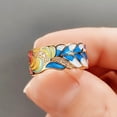 thumbnail image 5 of Flower Leaves Pattern Enamel Wide Ring for Woman,Party Crystal Vintage Jewelry,18K Gold Plated Half Eternity Rainbow Ring Wedding Band, 5 of 5