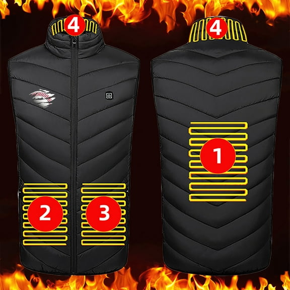 guisaled Men Heated Vest Rechargeable USB Electric Heated Vest 4 Heating Zone Winter Outdoor Camping Fishing Ski Heated Vests