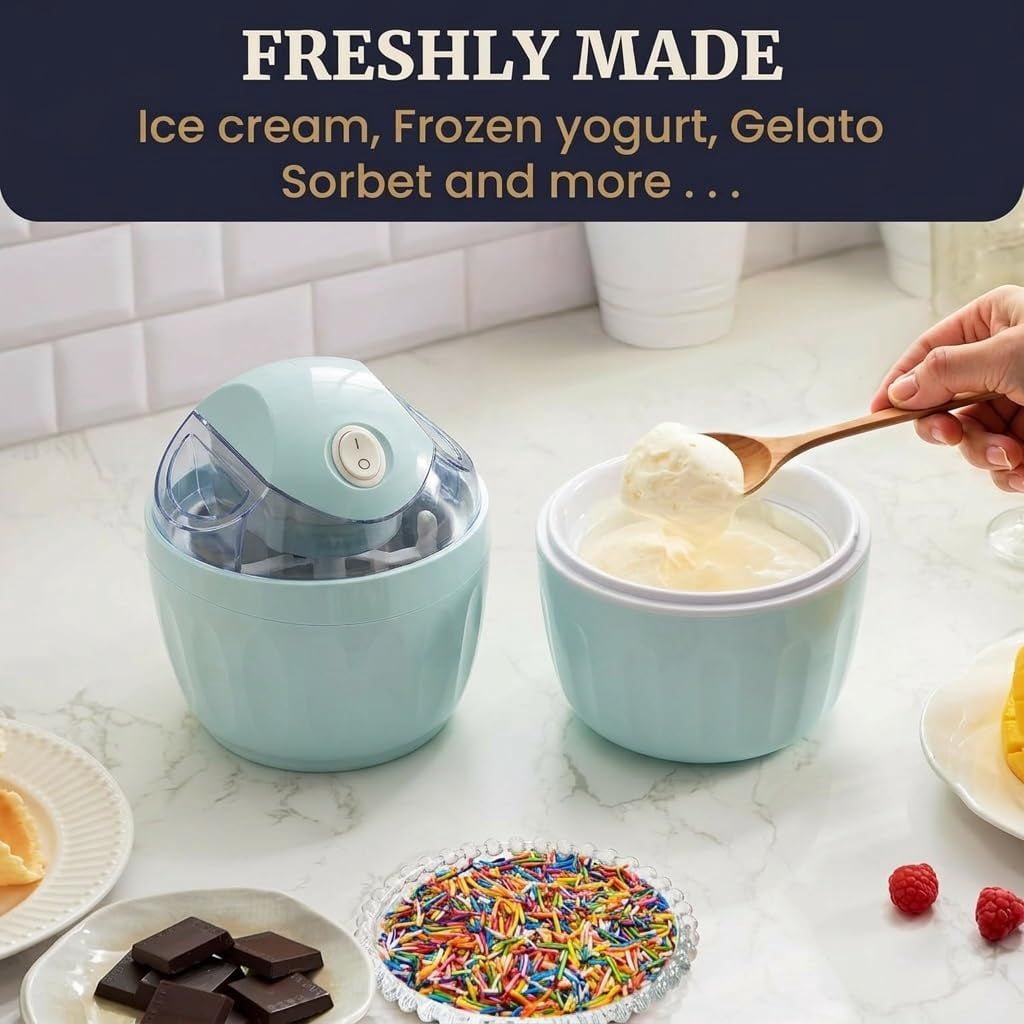 Small Home Mini Ice Cream Maker, Personal Ice Cream Maker for Individual Servings & Frozen Yogurt, Just 15 Minutes One-Touch Dessert Maker