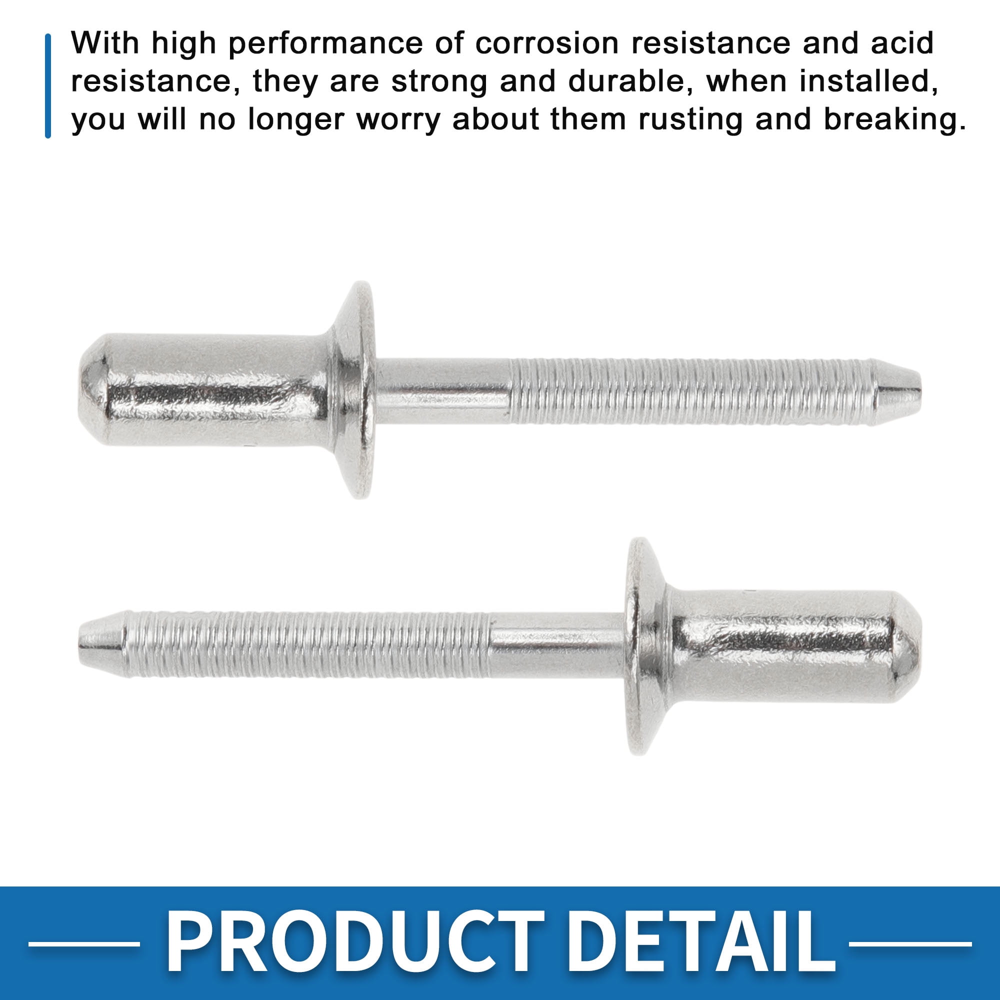 Countersunk Head Closed Sealing Rivets 6.4mm Grip Diameter 12mm Grip Length 13mm Flange Diameter Stainless Steel Silver Tone 50 Pcs