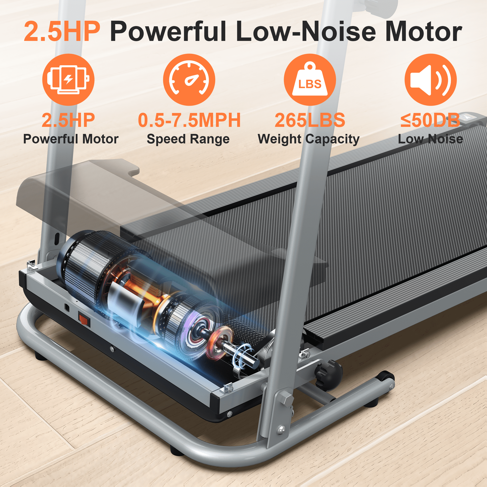 OBENSKY Foldable Electric Treadmill for Home, 2.5HP Quiet Portable Folding Small Treadmill, 7.5 MPH, LCD Display, Heart Rate Senso