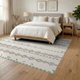 thumbnail image 3 of ODIKA 6'x9' Seaglass And Taupe Geometric Stripe Design Washable Area Rug Elegant Pattern with Modern Accents Non-Slip, Easy Care, for Family Room, Living Mater Bedroom, 3 of 7