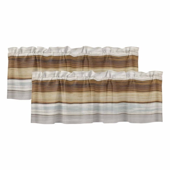 Vintage Brown Wood Curtain Valances for Windows, Kitchen Valance Window Treatments Panel 2 Pack, Farmhouse Wooden Plank Rustic Rod Pocket Short Curtains for Bathroom Bedroom 60 x 18 Inch