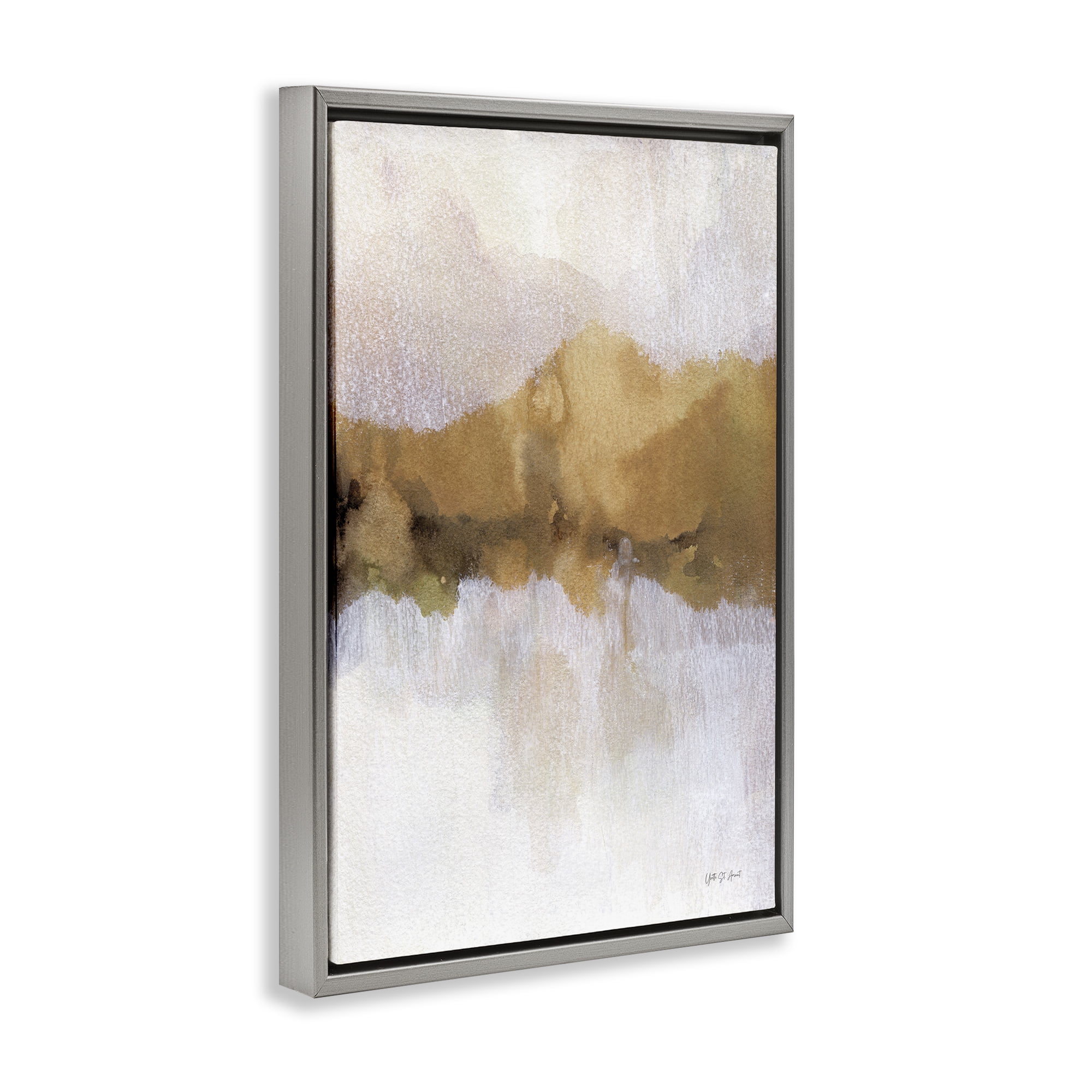 Stupell Industries Centric Golden Abstract Abstract Painting Gray Floater Framed Canvas Art Print Wall Art, 17 x 25
