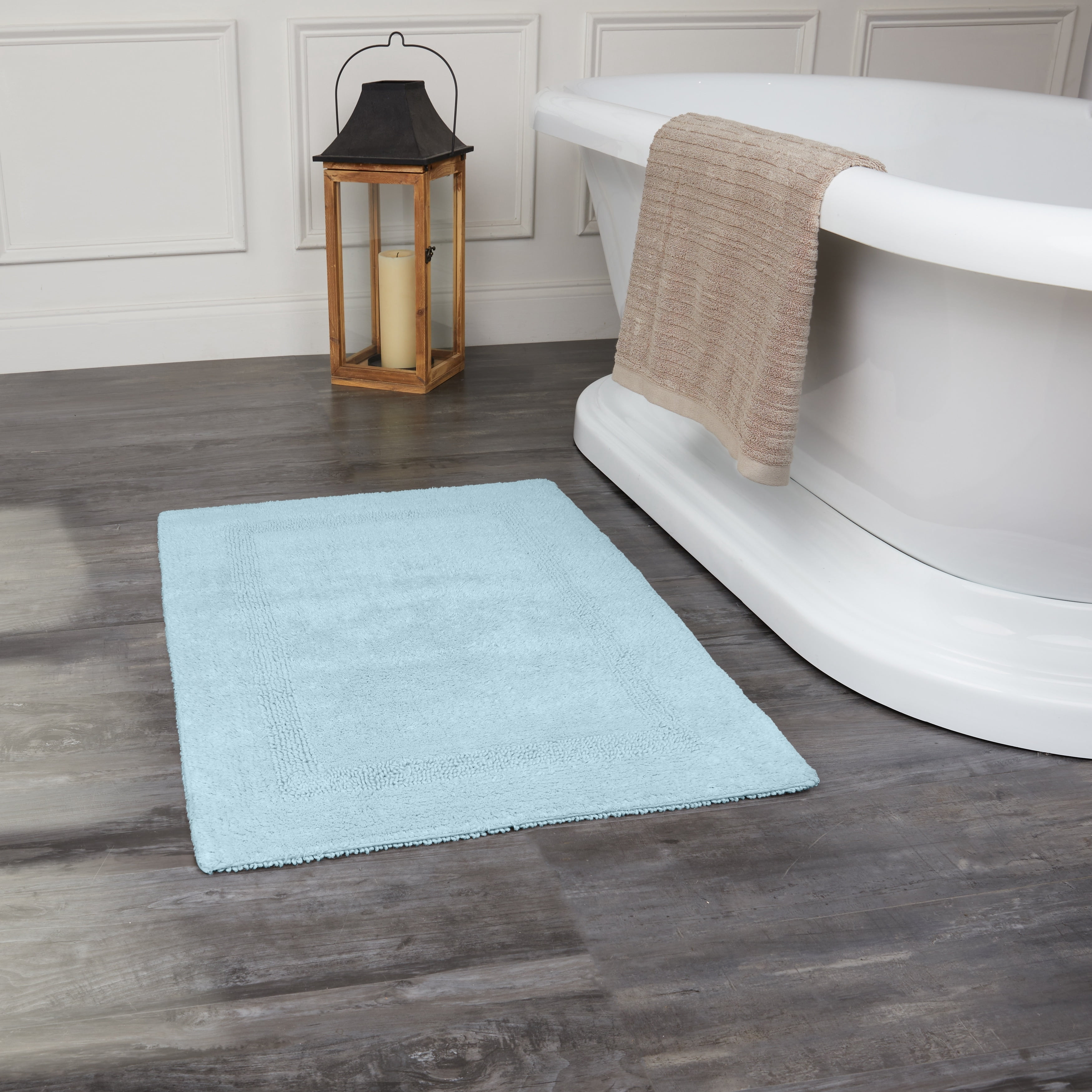Fabstyles 100% Cotton Reversible Bath Rug 3200 GSM Soft & Absorbent Heavyweight Bath Mat, Blue, 20x32