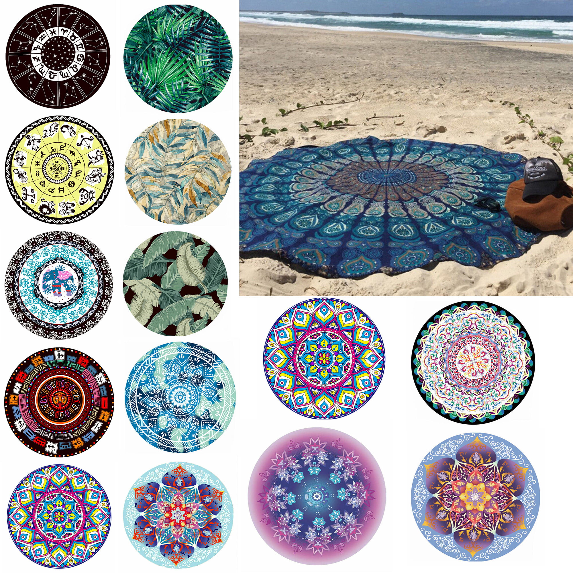 Thick Round Beach Towel Blanket Gradient Microfiber Mat Tapestry H Yoga I8P0 