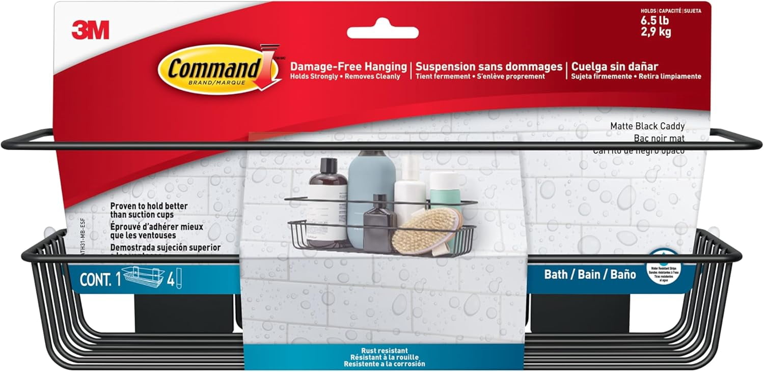 RGHJAR-Command Shower Caddy Matte Black with Water Resistant Strips, Bathroom Organizer, Holds up to 6.5 lbs