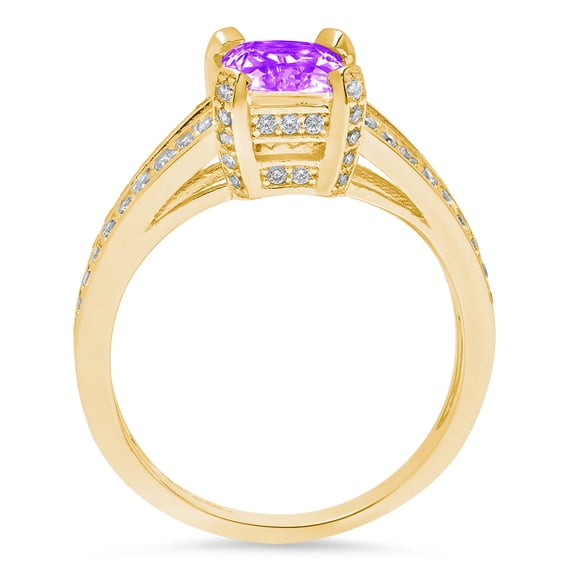 2.45 ct Emerald Cut Natural Amethyst Solitaire with Accents Engagement Ring for Women in 18K Yellow Gold