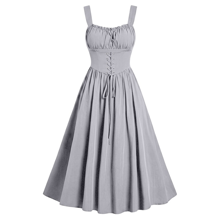 DDAPJ pyju Womens Medieval Corset Dress, Sleeveless Lace Up Renaissance Dresses, Steampunk Dress for Women, Women's Gothic Dress, 2026 Halloween Dresses Gray XL