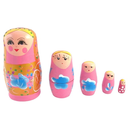 Unique Bargains Russian Babushka Petal Painted 5 Layers Stacking Nesting Matryoshka Doll Pink