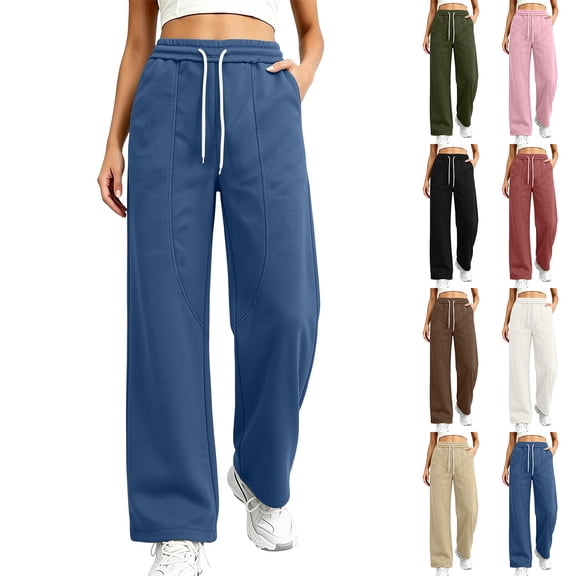 Yourumao Womens Sweatpants Drawstring Elastic Waist Straight Leg Sweatpant Thin Fleece Soft Casual Lounge Pants with Pockets