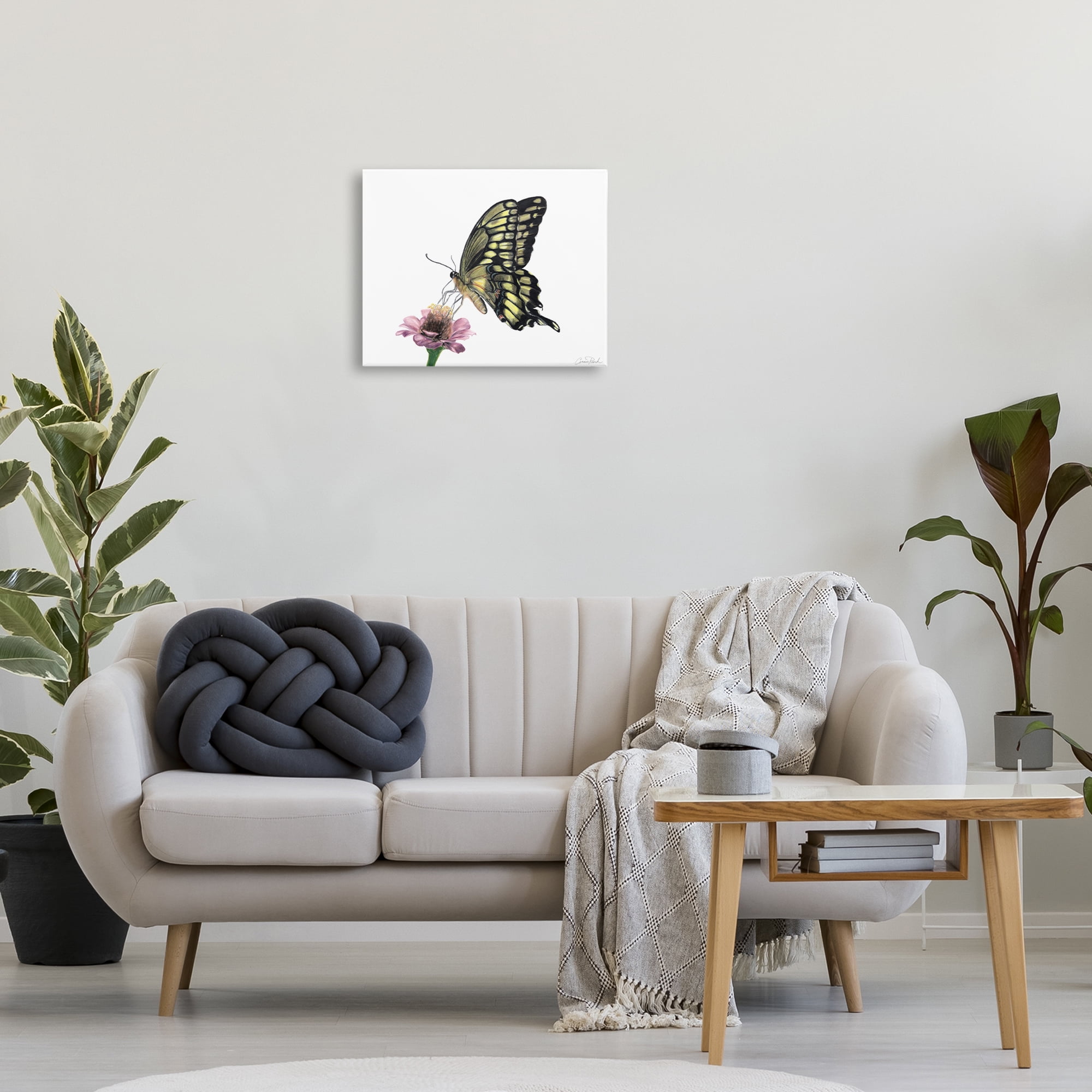 Stupell Industries Minimal Butterfly & Flower Animals & Insects Painting Gallery Wrapped Canvas Art Print Wall Art, 20 x 16