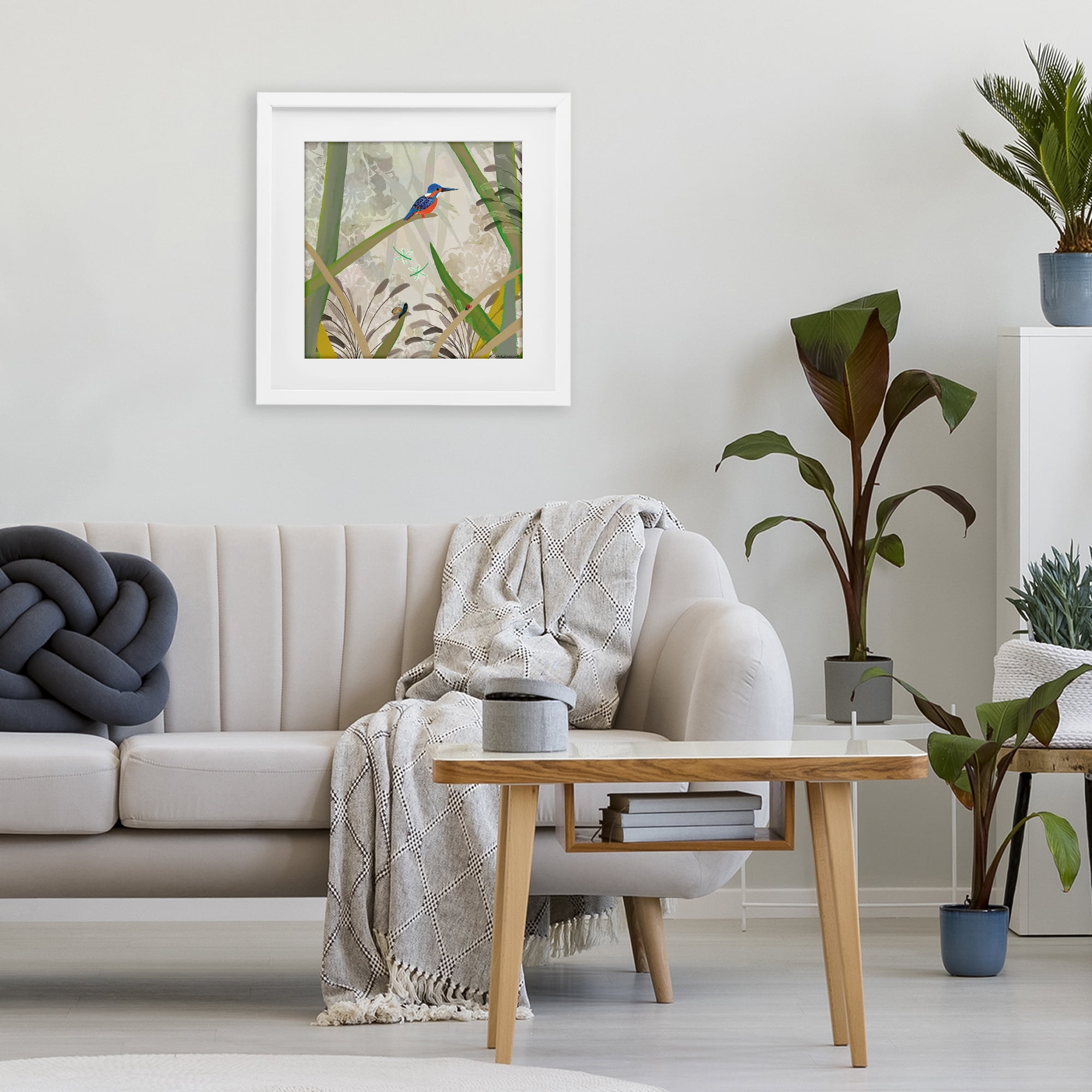 Stupell Industries Kingfisher Among Branches White Framed Print Under Glass, design by Kay Widdowson