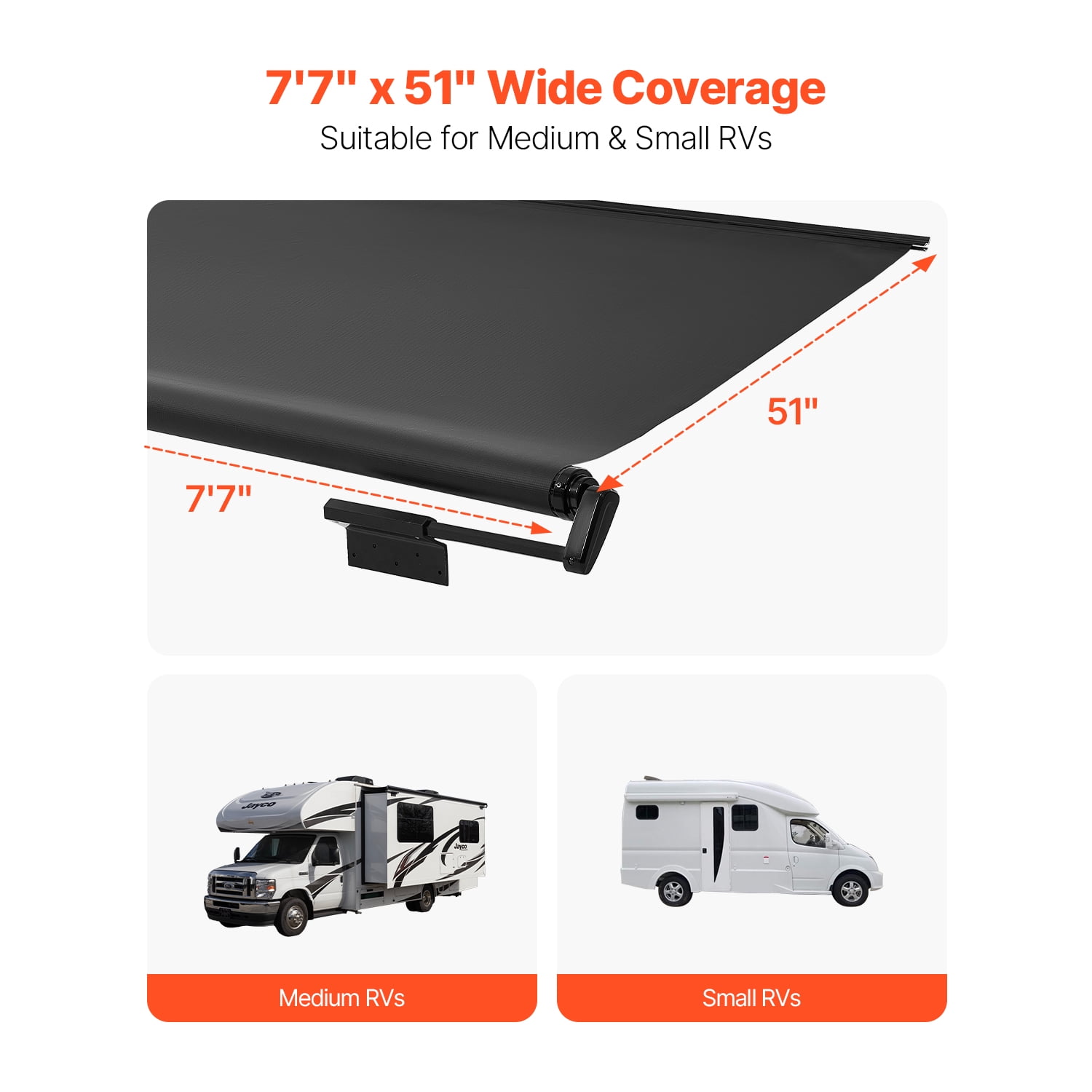 KFFKFF RV Canopy Cloth Substitute, 7" to 7', Resilient Weather-Resistant Slide Cover Awning inclusive of Bracket, Robust Slide Cover Awning crafted from Stainless Steel, Suitable for RV (Black)