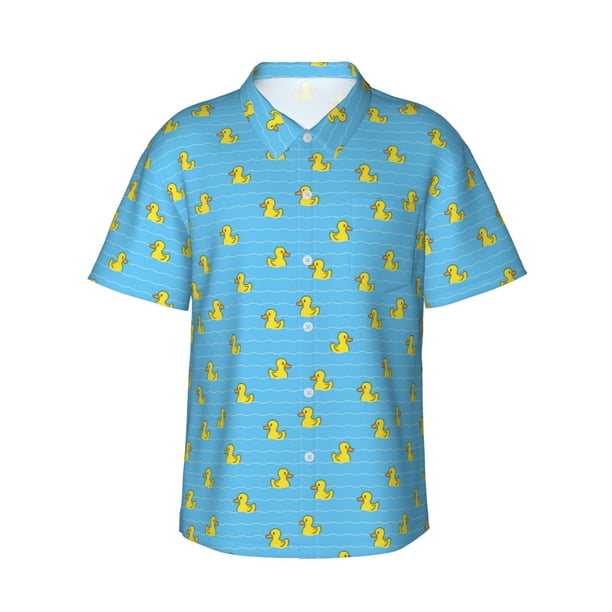 Balery Duck Swimming Camisas hawaianas de manga corta para hombre, camisas playeras de corte holgado, camisas de vacaciones con botones,3X-Large
