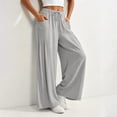 thumbnail image 6 of VBVC Women's Cotton Linen Palazzo Pants , Drawstring Wide Leg Trousers For Women , Ladies' Fall Summer Pleated Pants with Pockets, *Gray , Medium, 6 of 9