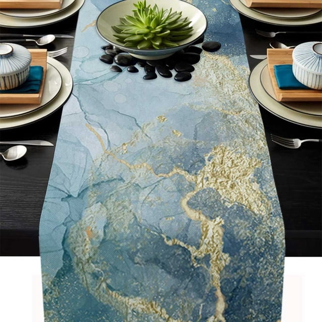 Printed Runner for Dining Room Heat & Stain Tablecloth Festivals Home Decorative Elegant Machine Washable Non- Modern Design