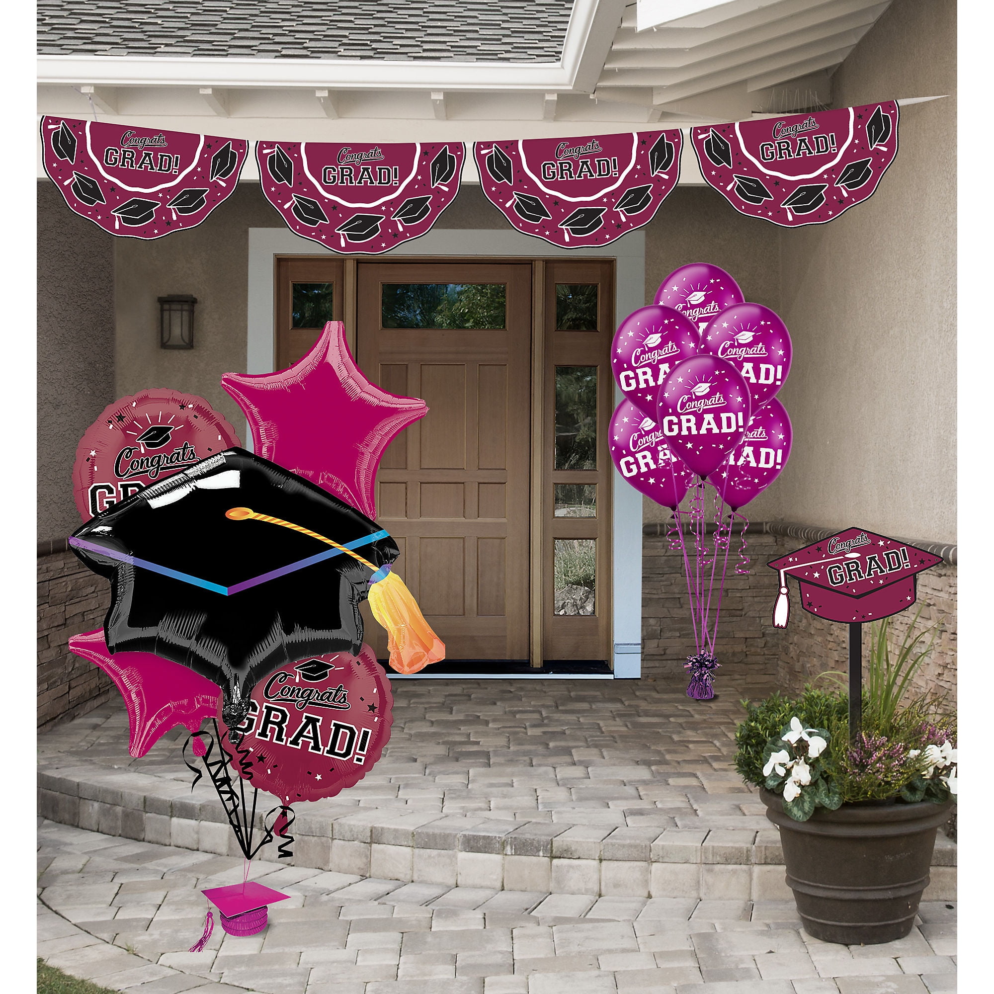 Party City Congrats Grad Graduation Outdoor Decorating Kit, Includes