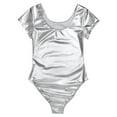 thumbnail image 5 of Zaldita Womens Short Sleeve Leotard Wet Look Patent Leather Bodysuit for Ballet Gymnastics Dance Silver XXL, 5 of 7