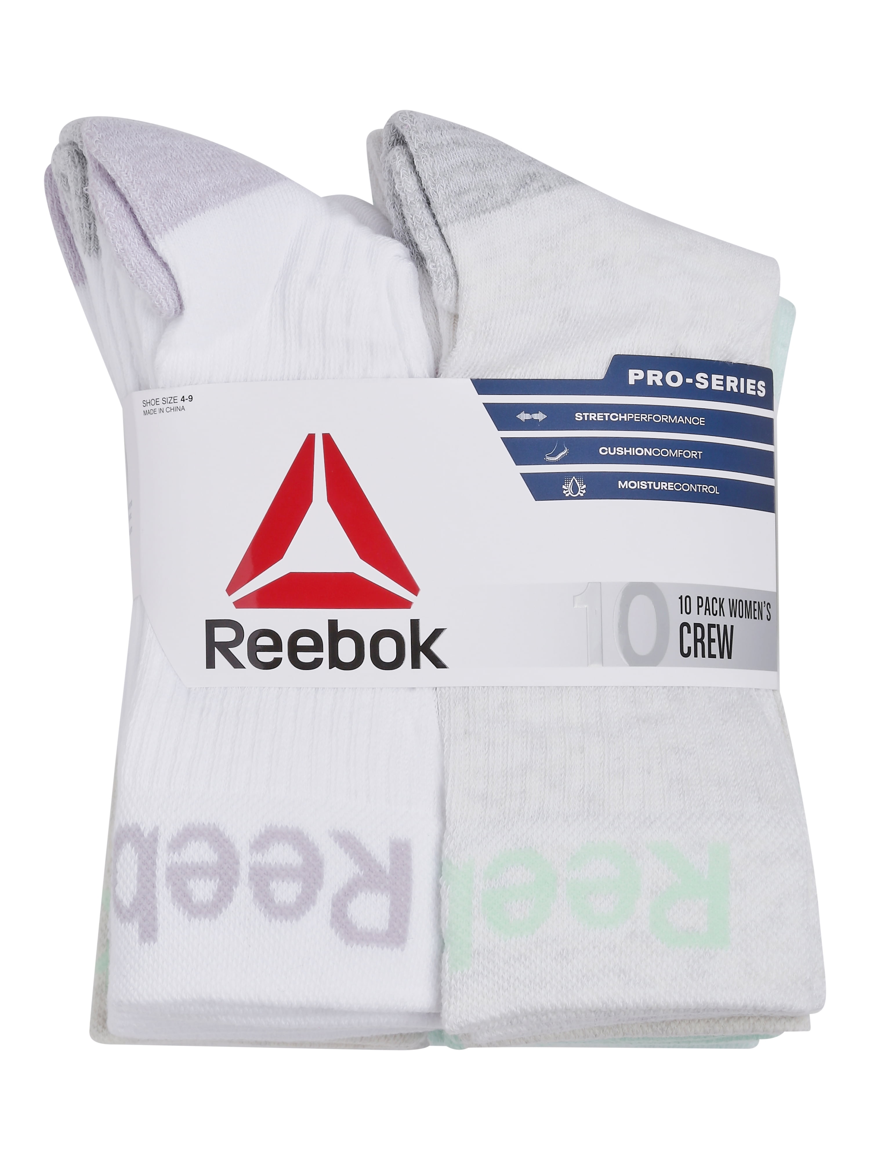 Reebok Women's Pro Series Cushioned Crew Socks, 10-Pack
