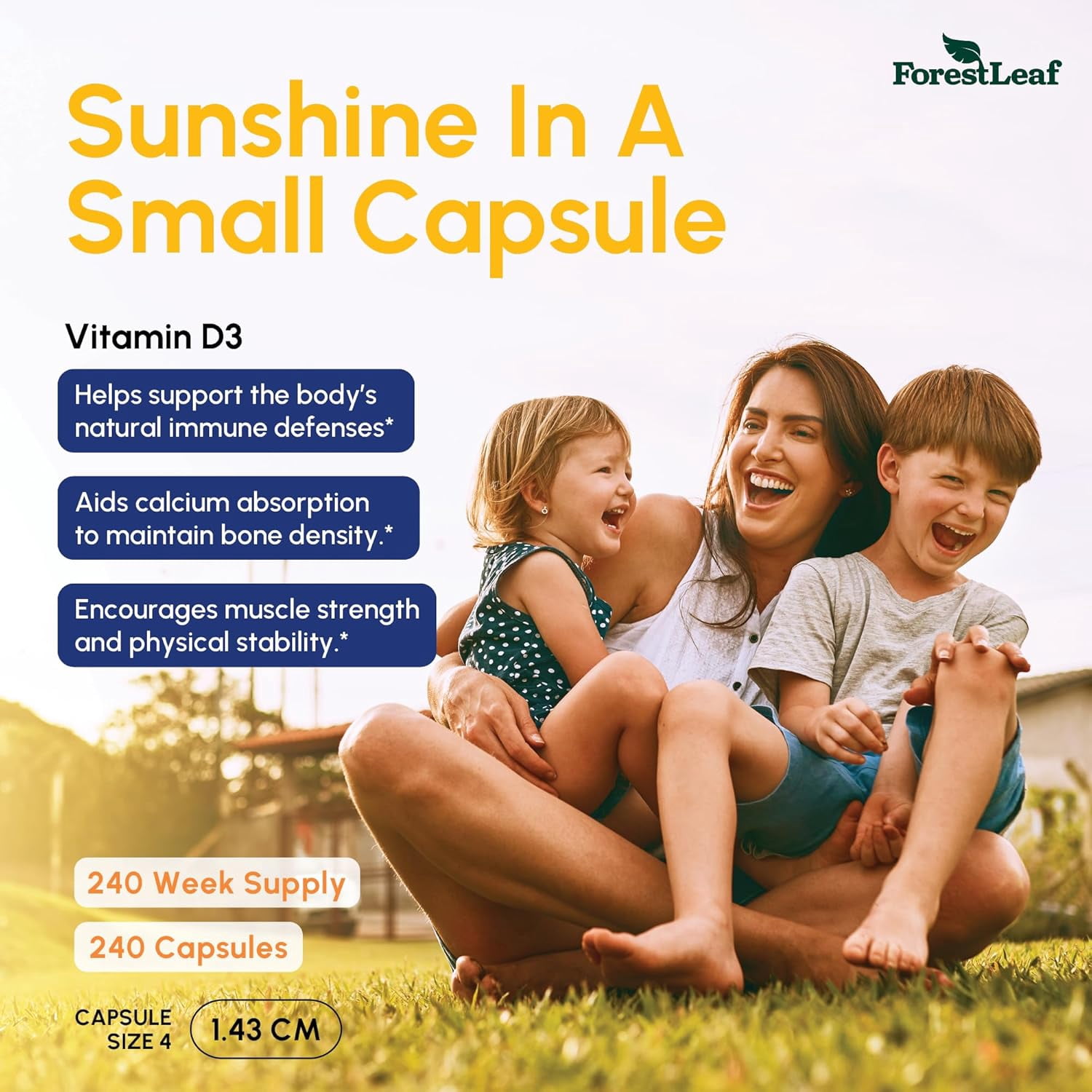 Forest Leaf Vitamin D3 50000 IU Bone Health & Immune Support Supplement, 240 Capsules