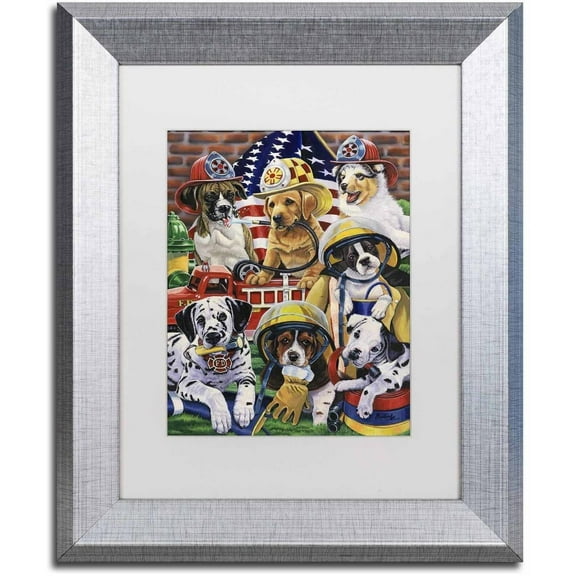 Trademark Fine Art 'Hero Helpers' Canvas Art by Jenny Newland, White Matte, Silver Frame