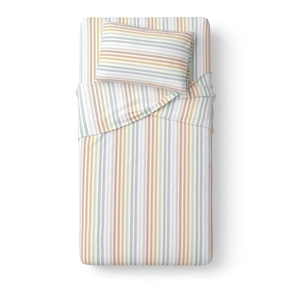 Mainstays Kids 100% Cotton Percale Bed Sheet Set, Twin, Vintage Stripe, 3 Pieces