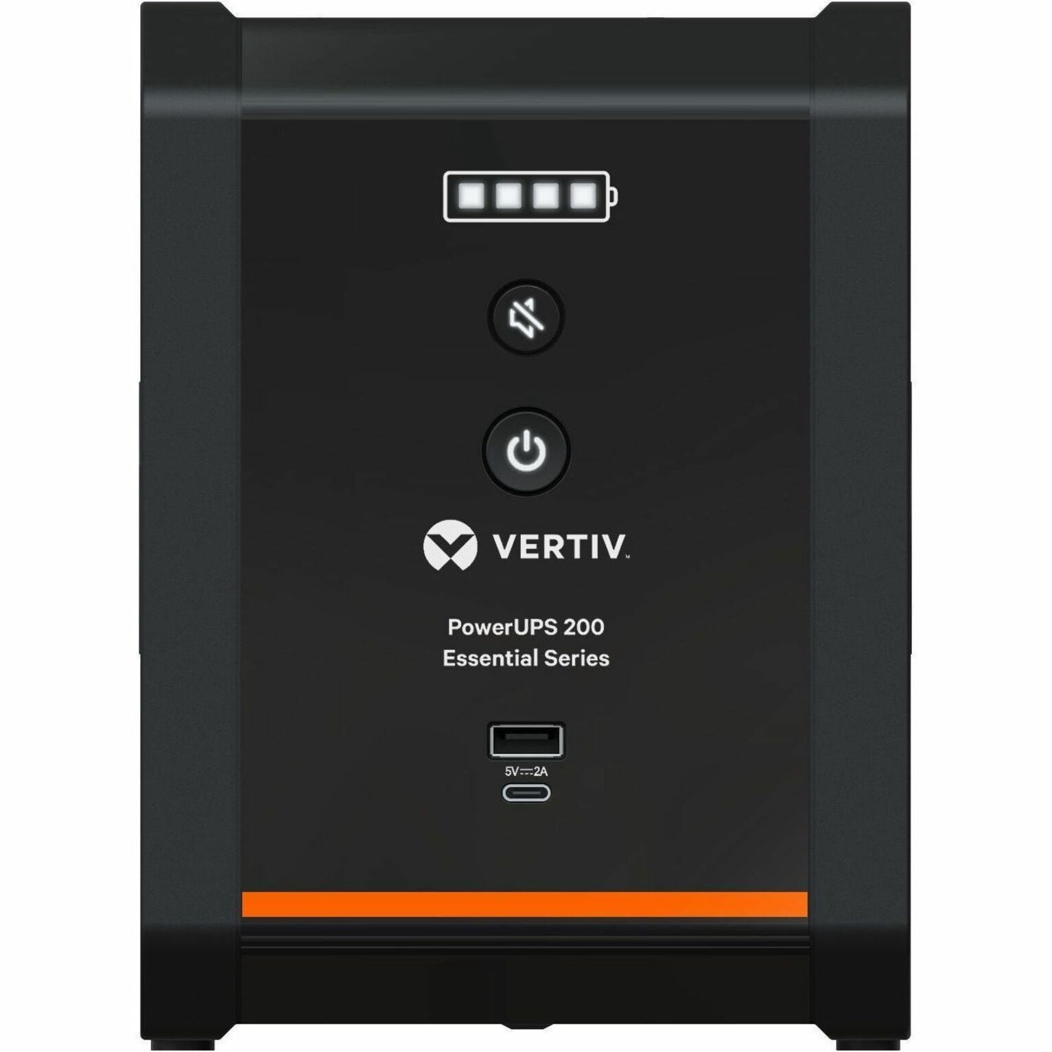 Vertiv PowerUPS 200 Essential Line Interactive Series PSA6E-800LVT, 800VA/450W, Automatic Voltage Regulation, Power Supply, Battery Backup, Basic Power Protection, 4 NEMA Outlets