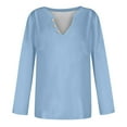 thumbnail image 4 of Women's Summer Tops Women's Fashion Casual V-Neck Long Sleeve Loose Soild Printed T-Shirt Ladies Top With Decorative Buttons, 4 of 5