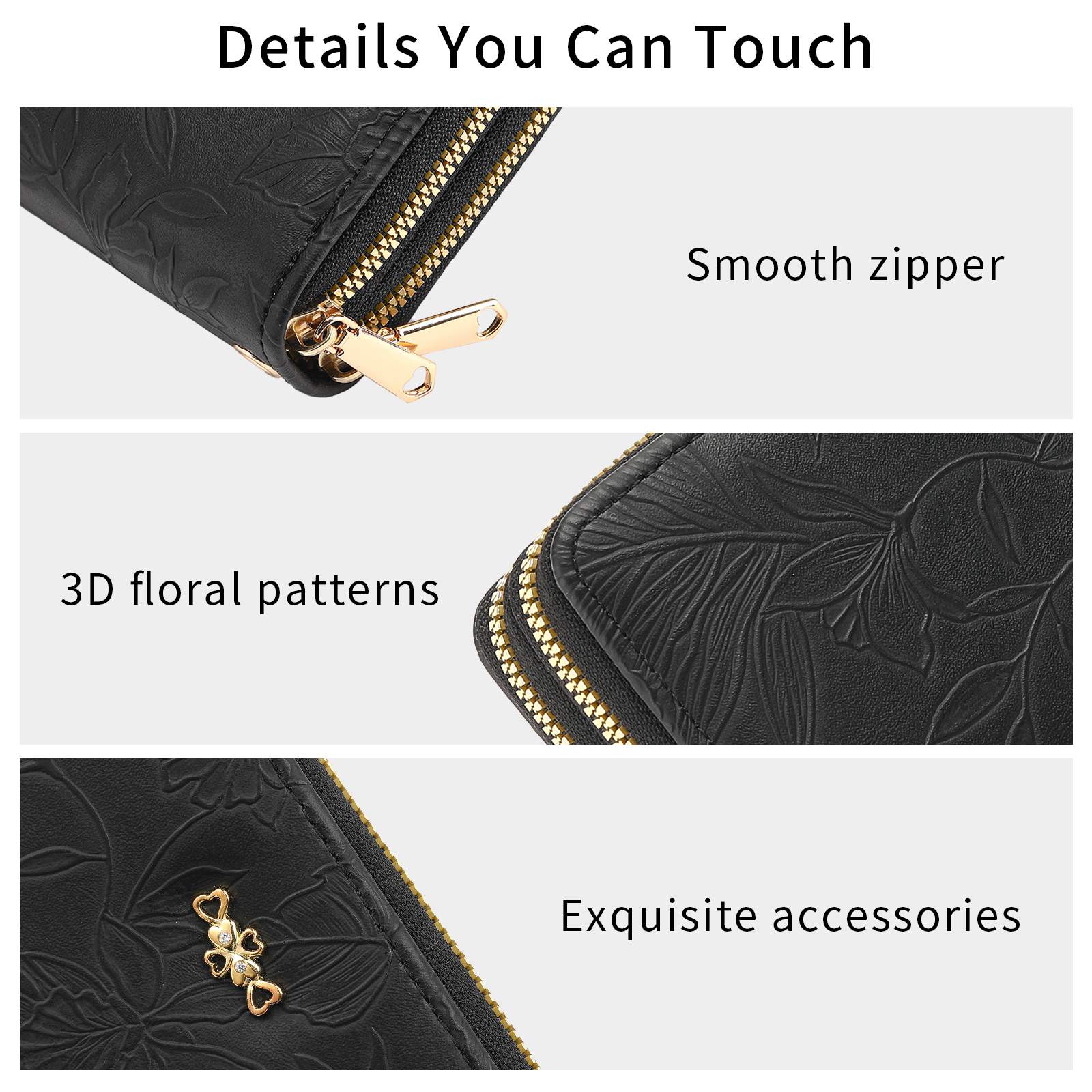 LOUEBICA Women's Double Zip Leather Wallet photo 8