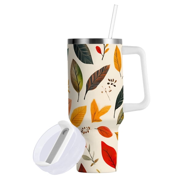 Yayeee 40oz Stainless Steel Tumbler with Straw and Handle Double-Wall Insulated Travel Water Bottle, Coloful Leaves