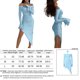 thumbnail image 2 of Vestido De Manga Larga Vestido ajustado para damas Flor 3D Cordón Cuello oblicuo Color sólido Traje de vacaciones Ygjytge Azul M para Mujer, 2 of 9