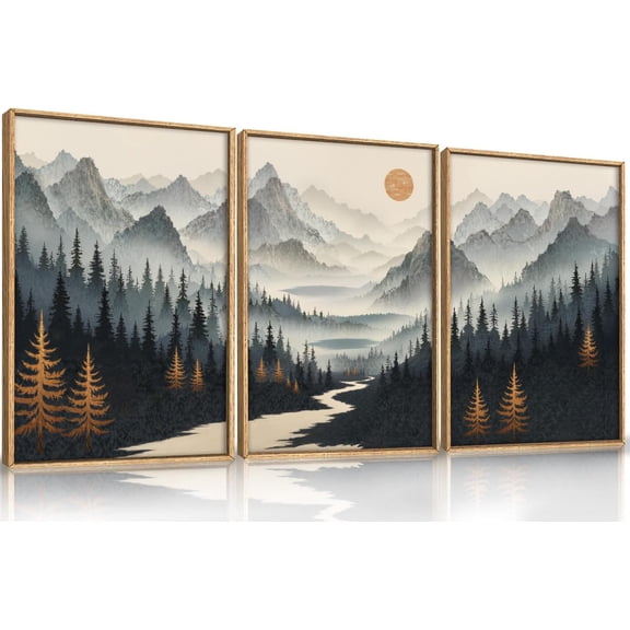 FCCUYE 3 Pcs Neutral Abstract Framed Wall Art, Mid Century Modern Canvas Wall Decor, Boho Geometric Line Wall Painting, Beige Minimalist Textured Art Print for Living Room Bedroom Office - 16x24inch