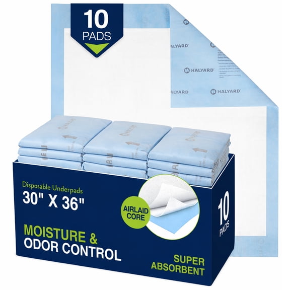 HALYARD Disposable Standard Underpads Incontinence Bed Pads, 30”x30” Beige-Comfortable Chucks Pads, Disposable, for Adults-Soft Bed Pads for Elderly/Adult Patient, 48823 Pack of 10