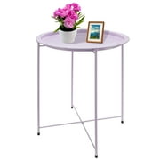 Voilamart Foldable Small Side Table Round Nightstand End Table with Tray Bed Side Table Outdoor Patio Small Table Metal Accent Coffee Small Side Table Bedroom Bedside Table, Violet Purple