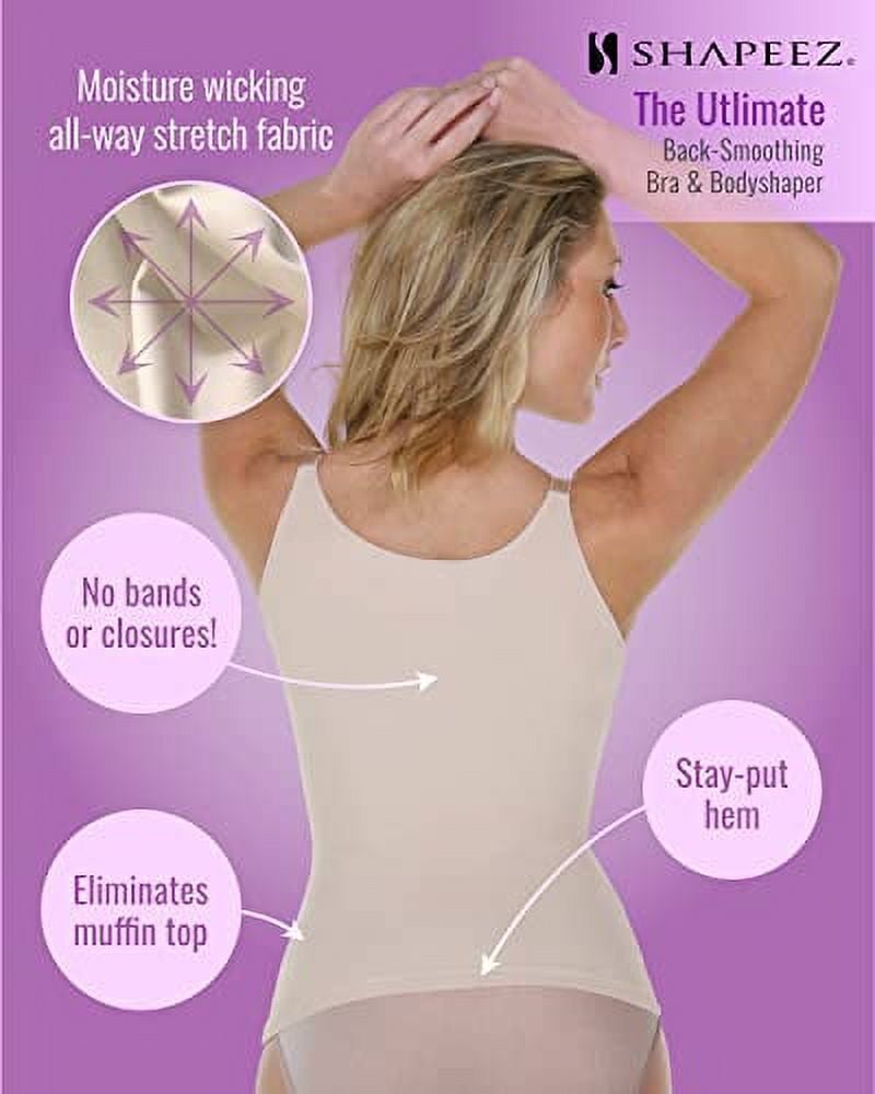 Shapeez Ultimate Cami-Style Back-Smoothing Long-line Bra Body Shaper  Underwire Molded Foam-Cup Tummy Control (AA, Nude, Small) 