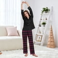thumbnail image 6 of Dailycode Women's Pajama Pants Wide Leg Lounge Pj Bottoms With Pockets Black Pink Plaid, 6 of 7