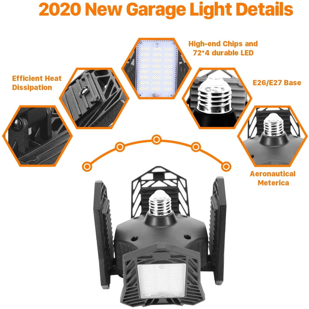 FZFLZDH 150w LED Garage Lights, Upgrade 15000LM Super Bright Deformable New Four Leaf Ceiling Illumination, 6500K Nature Light Trilights Lighting, Commercial Lights(White)