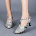 thumbnail image 6 of AOMPMSDX Sandals Women Comfortable Sandals For Latin Dance Shoes Heeled Ballroom Salsa Tango Party Sequin Dance Shoes Silver Bathroom Sandals 37, 6 of 7