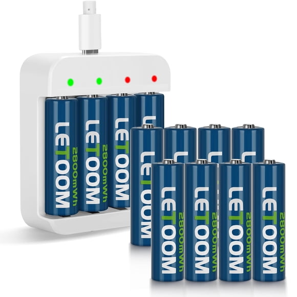 Rechargeable Lithium AA Batteries 2800 mWh 1.5V with Charger (8 Pack)