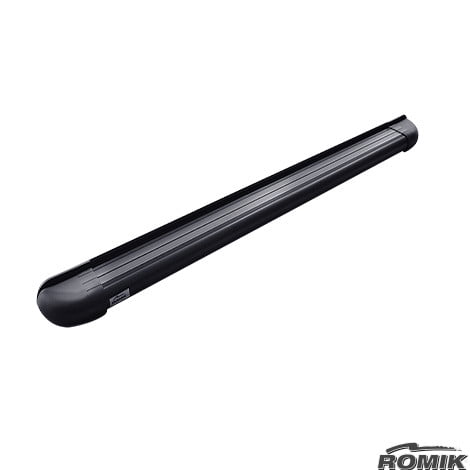 Fits 2019-2020 Hyundai Santa Fe Romik USA Running Board 22215419 RB2 Series; Anodized Black; Aluminum; With Black End Caps; Unlighted; Rocker Panel Mount; 450 Pound Capacity